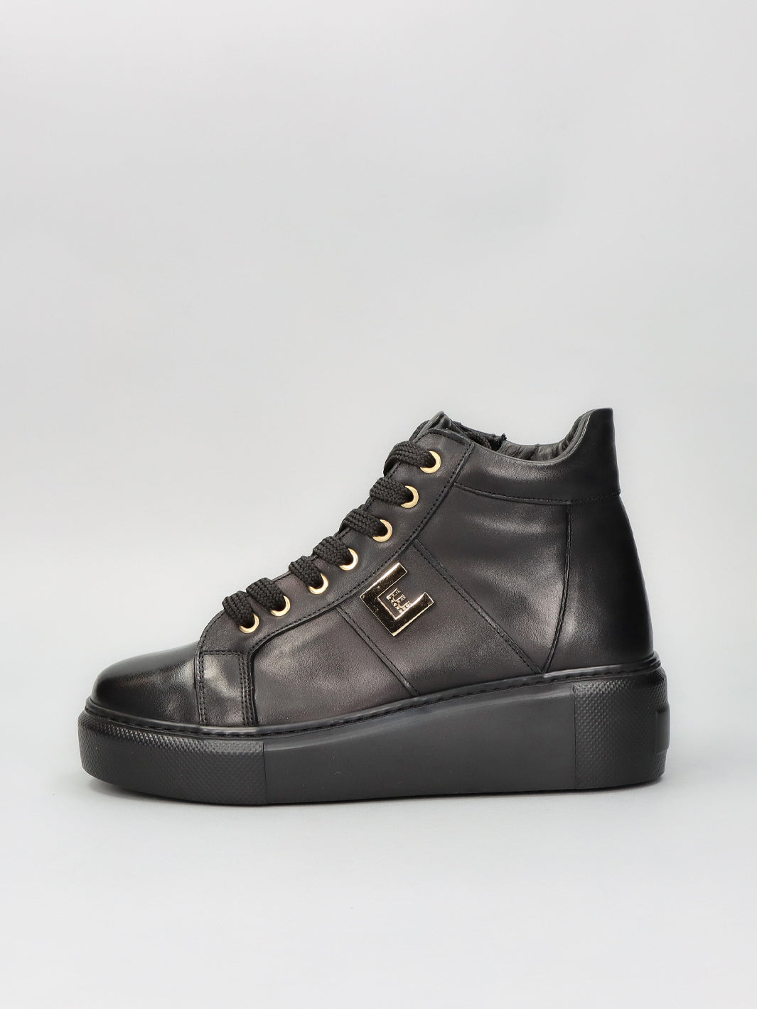 LEATHER ANKLE SNEAKER - BLACK