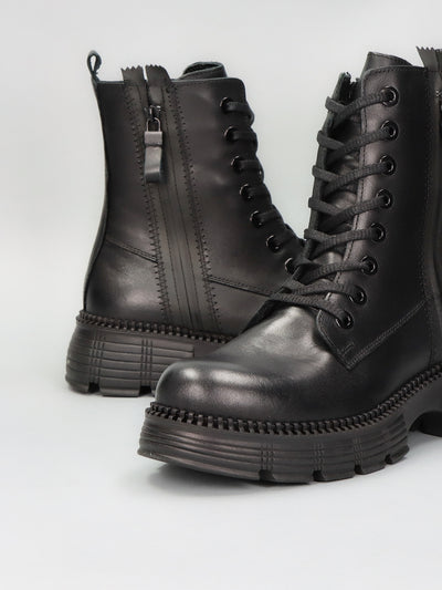 LEATHER ANKLE BOOTS - BLACK