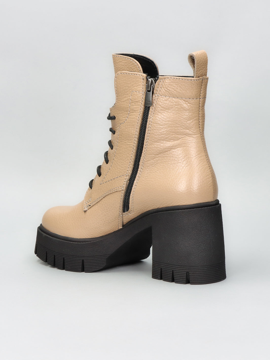 LEATHER ANKLE BOOTS - BEIGE