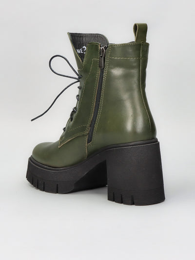 LEATHER ANKLE BOOTS - OLIVE