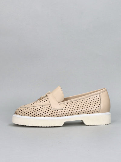 LEATHER LOW SHOES - BEIGE