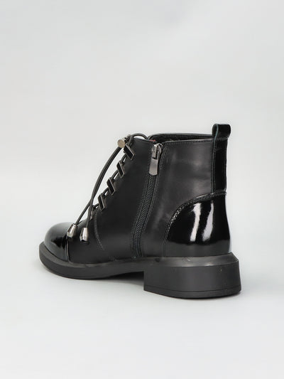 LEATHER ANKLE SHOES - BLACK