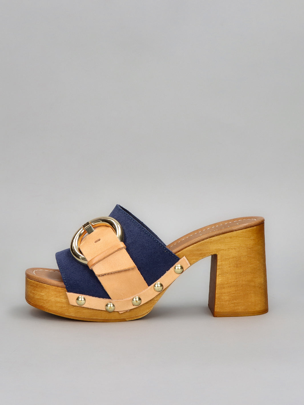 WOODEN SLIPPERS - DENIM