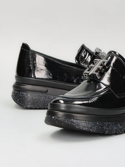 LEATHER LOW SHOES - BLACK