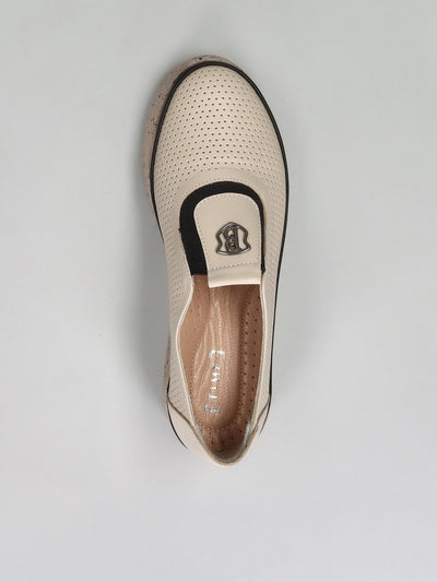 LEATHER LOW SHOES - BEIGE