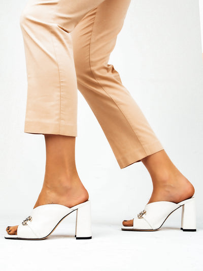 LEATHER SLIPPERS - BEIGE/WHITE